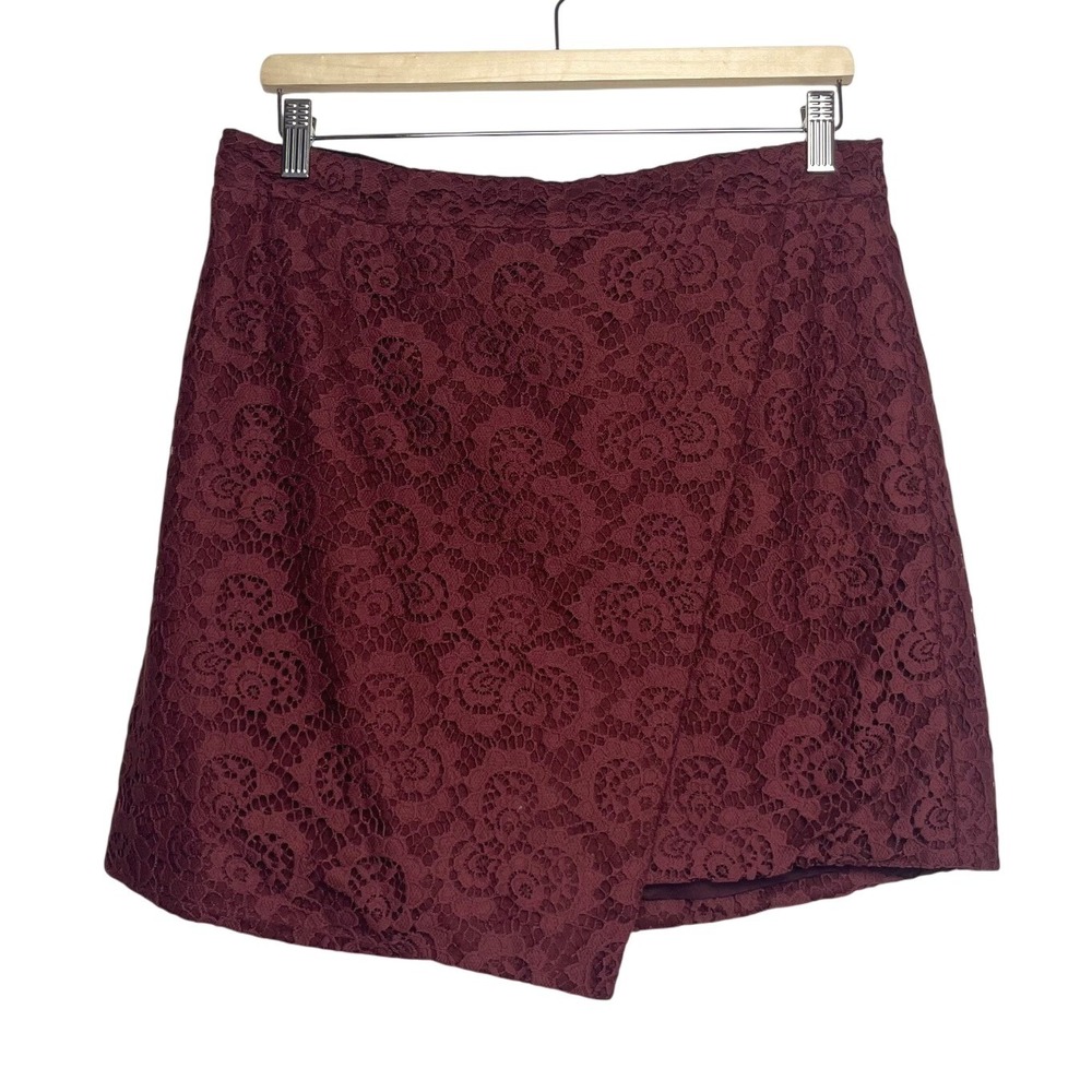 Madewell Burgundy Cottagecore Lace Wrap Mini Skirt Asymmetrical Floral Maroon 12